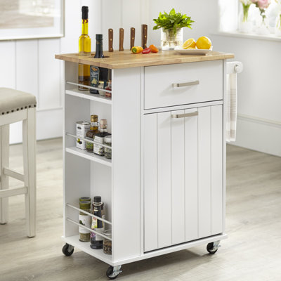 Audy Kitchen Cart with Solid Wood Top by Lark Manor