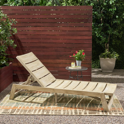 Vinita 78.75" Long Reclining Acacia Single Chaise by Beachcrest Home