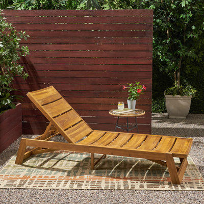 Vinita 78.75" Long Reclining Acacia Single Chaise by Beachcrest Home