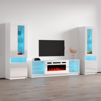 Delaine Entertainment Center for TVs up to 88" with Electric Fireplace Included