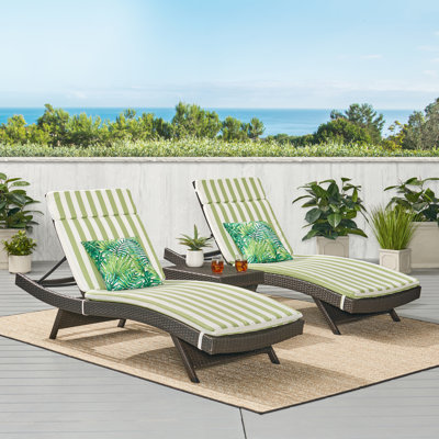 Brezza 79.25" Long Reclining Chaise Lounge Set with Cushions and Table
