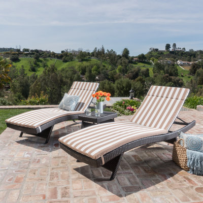 Brezza 79.25" Long Reclining Chaise Lounge Set with Cushions and Table by Wrought Studio