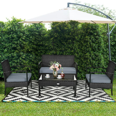 Valerian 4 Piece Rattan Sofa Seating Group with Cushions by Wrought Studio