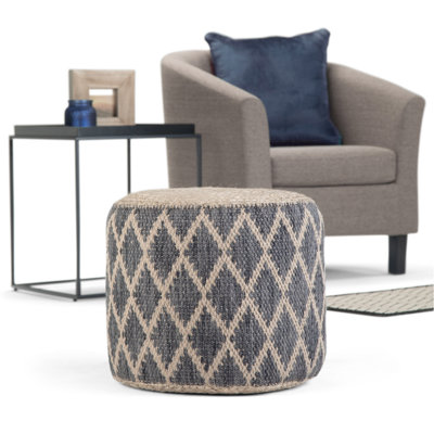 Edgeley 18"W Jute and Cotton Round Pouf with Diamond Pattern by Simpli Home
