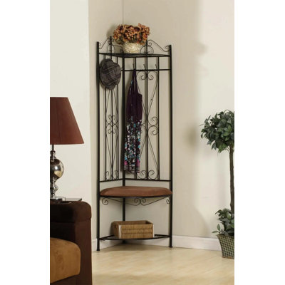 Cloninger Metal Corner Entryway Hallway Rack with Bench & 6 Hooks by Winston Porter