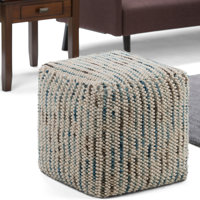 Zoey 18"W Handcrafted Wool and Cotton Cube Pouf by Simpli Home