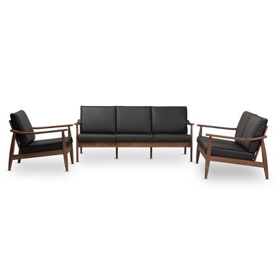 Drogin Mid-Century 3 Piece Wood Frame Living Room Set by Millwood Pines