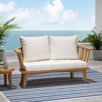 Outdoor Wooden Loveseat With Cushions