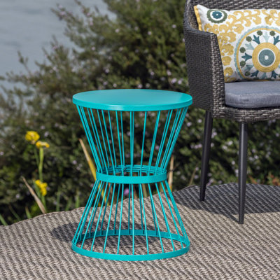 Powder-Coated Iron Side Table with Hourglass Shape & Open Cage Design by Wrought Studio