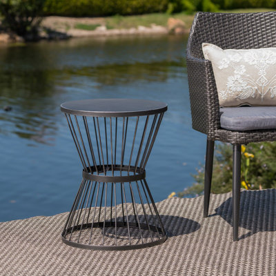 Powder-Coated Iron Side Table with Hourglass Shape & Open Cage Design by Wrought Studio