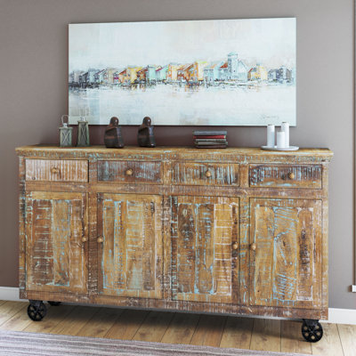 Jazmin 80" Mango Wood Sideboard with Cast Iron Wheels