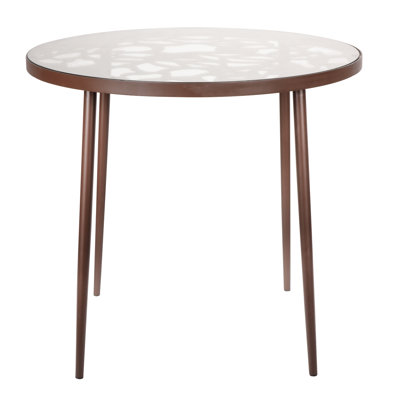 Rabia 31" Bistro Dining Table with Glass Top Flower Pattern Design and Painted Aluminum Base by Brayden Studio