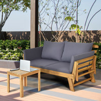Alsa Patio Convertible Daybed Solid Wood Sofa With Cushion by Union Rustic