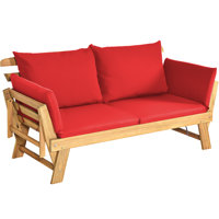 Alsa Patio Convertible Daybed Solid Wood Sofa With Cushion by Union Rustic