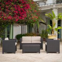 Arville 4 Piece Rattan Sofa Seating Group with Cushions by Wade Logan