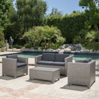 Arville 4 Piece Rattan Sofa Seating Group with Cushions