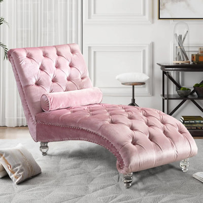 Danuta 29" Wide Armless Upholstered Tufted Chaise Lounge Chair with Lumbar Pillow and Nailhead Trim by Rosdorf Park