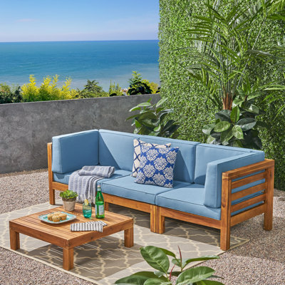 Belle Outdoor 4-Piece Acacia Wood Sectional Teak Sofa Seating Group with Cushions by Brayden Studio