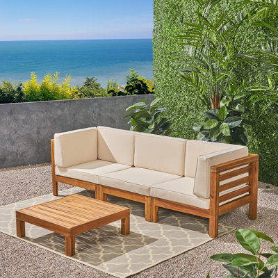 Belle Outdoor 4-Piece Acacia Wood Sectional Teak Sofa Seating Group with Cushions by Brayden Studio