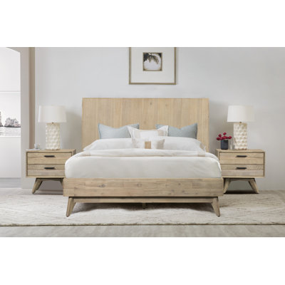 Nollet Modern 3 Piece Bedroom Set in Acacia Wood with Headboard by Brayden Studio