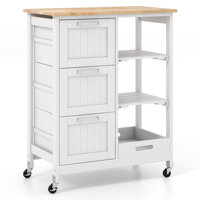 Rubber Wood Counter Top Kitchen Island Storage Cart with 3 Large Drawers by Dovecove