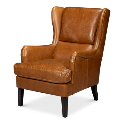 Buenrostro 28" Wide Top Grain Leather Wingback Chair by Loon Peak