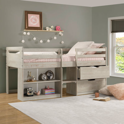 Mererid Twin Platform Loft Bed with Bookcase by Harriet Bee by Harriet Bee