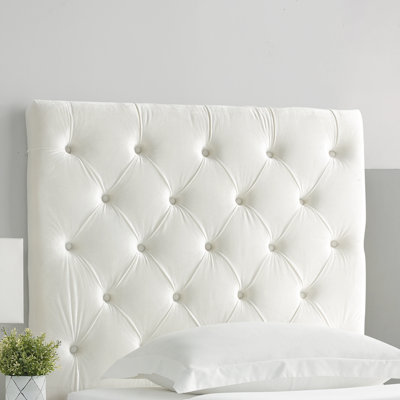 Tufted Velvet Plush College Dorm Headboard - White - With Legs