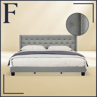 Adler Upholstered Platform Bed with Diamond-Stitched Wingback Headboard