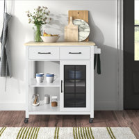 Amata 32" Manufactured Wood Kitchen Cart with Solid Wood Top and with Locking Wheels by Kelly Clarkson Home