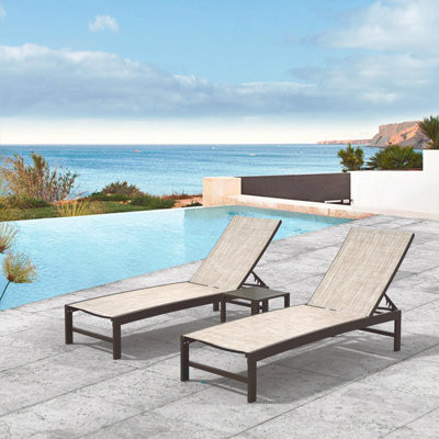 Antrea Outdoor  Aluminium Reclining Chaise Lounge Set with Slatted Side Table by Lark Manor