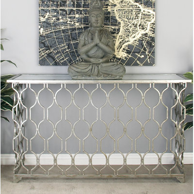 Tring Metal Geometric Silver Console Table with Mirrored Glass Top by Mercer41