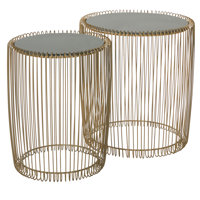 Kirtin Metal Side End Gold Accent Table with Shaded Glass Top Set by Mercer41