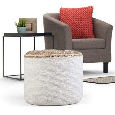 Serena 18"W Handcrafted Jute and Cotton Round Braided Pouf by Simpli Home