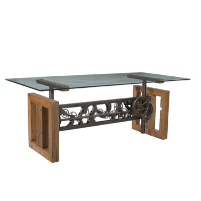 Lakela Rectangular 8 Seater Dining Table, Glass Top and Mechanical Iron Base, 79x36x30 by Williston Forge