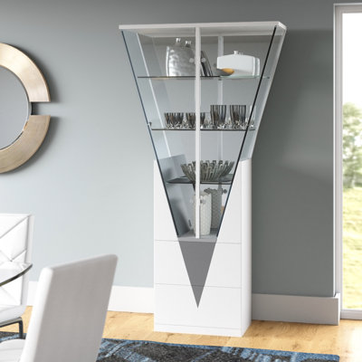 Mescal Triangular Design Curio w/ Shelves, Drawers & LED Lights