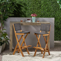Kaylor Folding Acacia Wood 31.5" Patio Bar Stool by Beachcrest Home