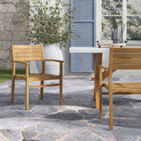 Giuliana Stacking 2pc FSC Solid Teak Patio Dining Armchair by Kelly Clarkson Home