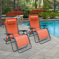 Otis Folding Chair with Sunshade And Drink Tray by Arlmont & Co.