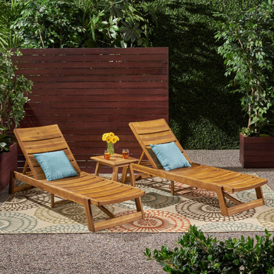 Encinal 78.75" Long Reclining Acacia Chaise Lounge Set with Table by Millwood Pines