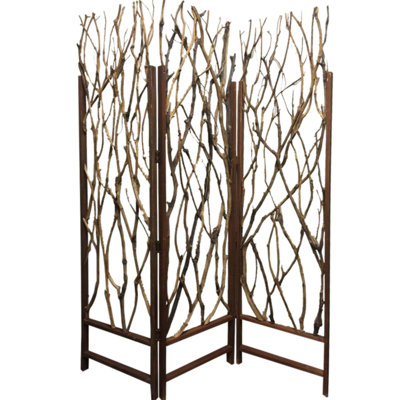 Brainard 70" Brown Wood Branches Folding Three Panel Screen Room Divider by Millwood Pines
