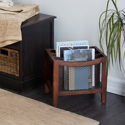 Wood 3 Slot Decorative Brown Magazine Holder with Netting Side Panels by Charlton Home