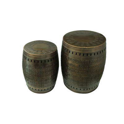 Kupski 2 Piece Multiple Purpose Hand Tooled Shaped Metal Stool Set