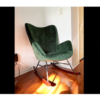 Channel Velvet High Back Arms Rocking Accent Chair by Hashtag Home