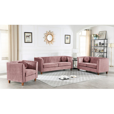 Sandoz 3 Piece Velvet Living Room Set