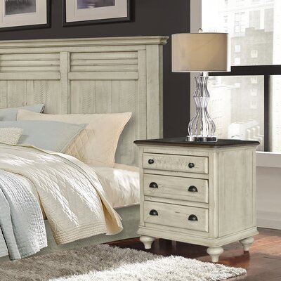 Wilfred 3 - Drawer Solid Wood Nightstand in Beige/Brown