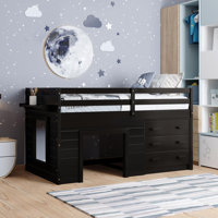 Twin Size Loft Bed With Cabinet And Shelf by Harriet Bee