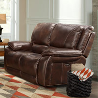 Ajhar 91" Leather Match Pillow Top Arm Reclining Sofa by Lark Manor