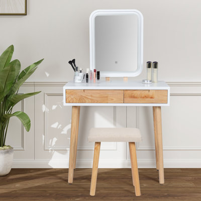 Avitaz Vanity Table Set with 3 Modes Adjustable Brightness Mirror and Cushioned Stool by Ivy Bronx