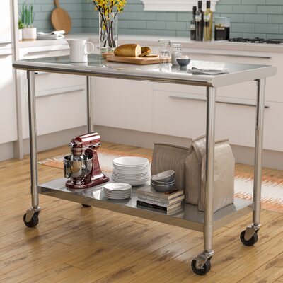 48" Stainless Steel Prep Table and with Locking Wheels by Rebrilliant